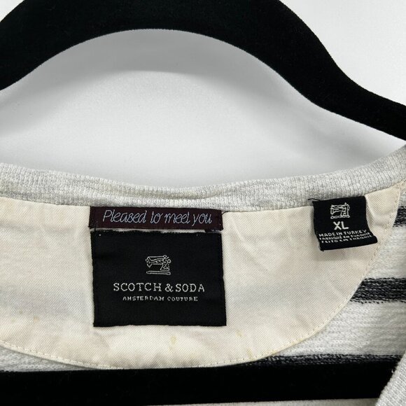 SCOTCH & SODA *Flawed* Men's Gray White Striped Long Sleeve Henley Shirt Size XL - Picture 5 of 9